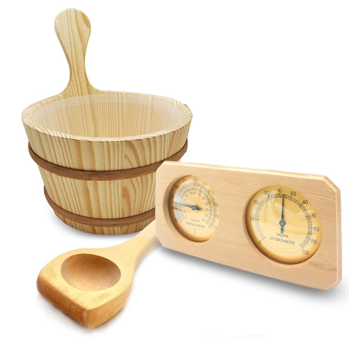 SaunaLife Essentials Set 8 Wood Sauna Bucket and Ladle Set w/