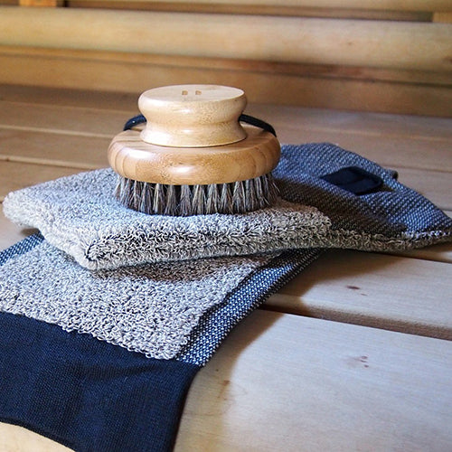Rento Wash Mitten Sauna Wash Mitten, Brown, Terry Linen, Double-Lined - image 2