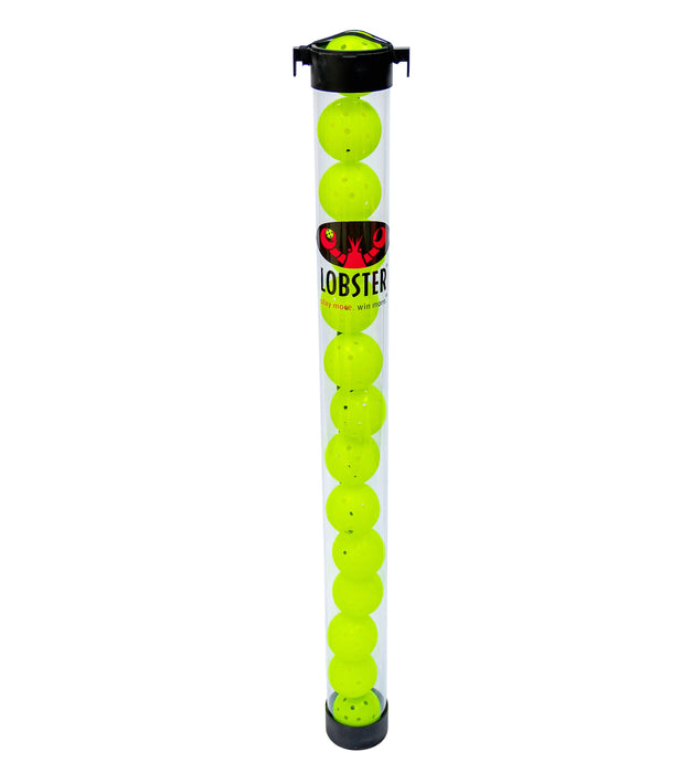 Lobster ball pickup tube filled with pickleballs