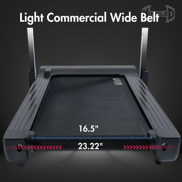 Muscle D Fitness Light Commercial Folding Treadmill - LED Display - Heart Rate Monitor - Safety Clip — handles and grip