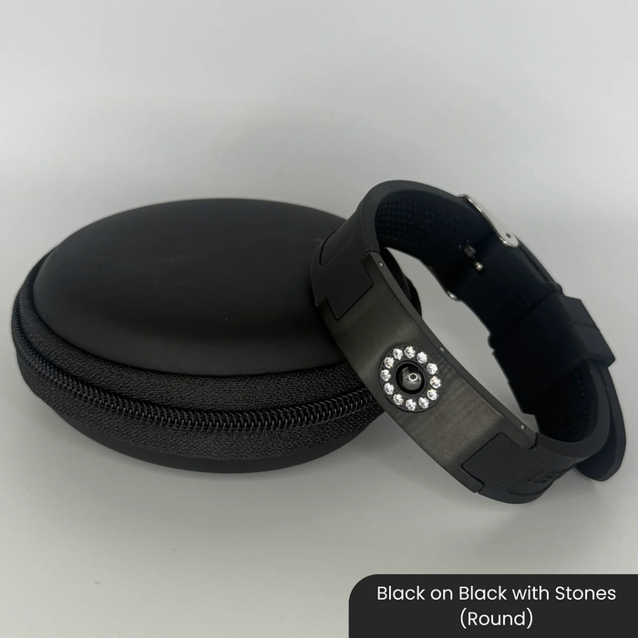 Therasage Bio Bands Sport silicone bracelet, Black on Black with Stones (Round)