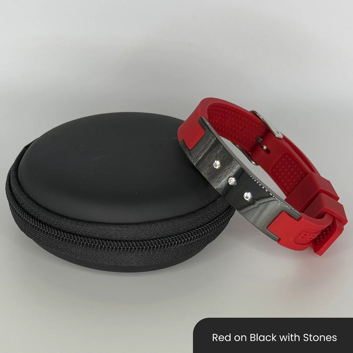 Therasage Bio Bands Sport silicone bracelet, Red on Black with Stones