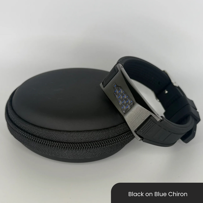 Therasage Bio Bands Sport silicone bracelet, Black on Blue Chiron