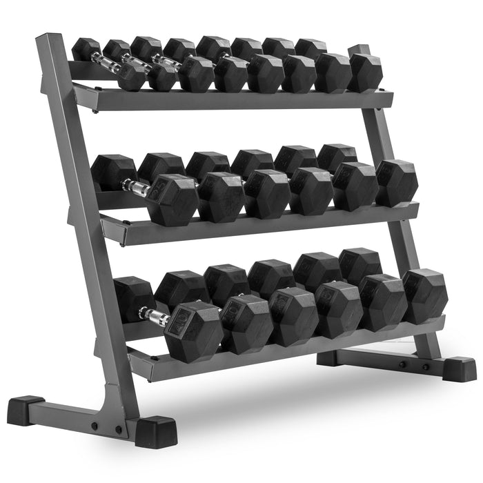 XMARK 5-50 lb Hex Dumbbell Set with Rack and Weight Bench — grip and contact surface