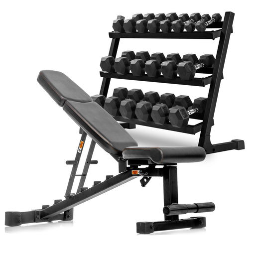 XMARK 5-50 lb Hex Dumbbell Set with Rack and Weight Bench — weight load capacity