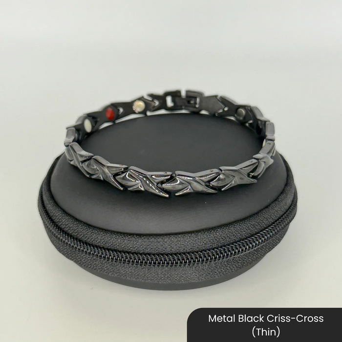 Therasage Bio Bands Metal stainless steel bracelet, Metal Black Criss-Cross (Thin)