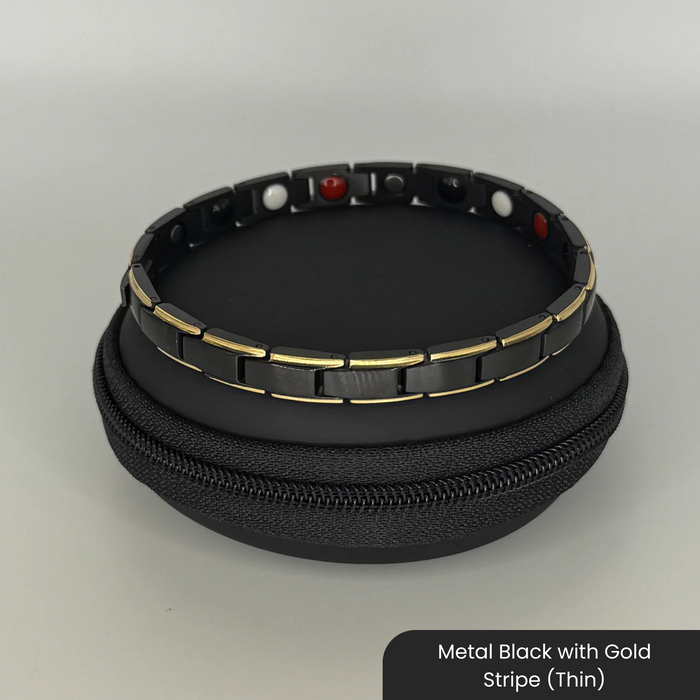 Therasage Bio Bands Metal stainless steel bracelet, Metal Black with Gold Stripe (Thin)
