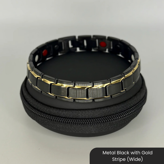 Therasage Bio Bands Metal stainless steel bracelet, Metal Black with Gold Stripe (Wide)
