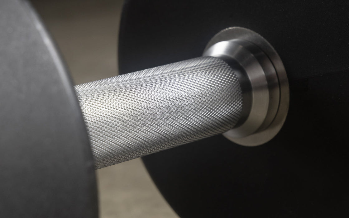 XMARK Round Commercial Urethane Dumbbells  (5-50 lb and 5-75 lb Sets) — close-up detail