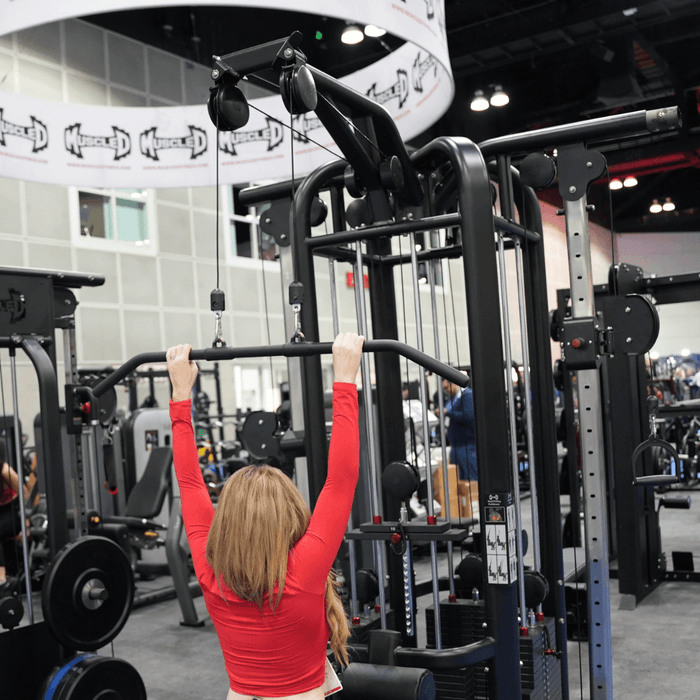Muscle D Fitness Muscle D Fitness 4 Stack Megatron Deluxe Jungle Gym - Commercial Lat Pull, Low Row, Chi... — full setup angle