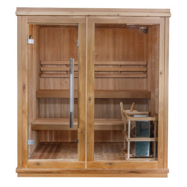 Sunray Charleston 4-Person Indoor Traditional Sauna Double Bench HL400TN — heater and controls