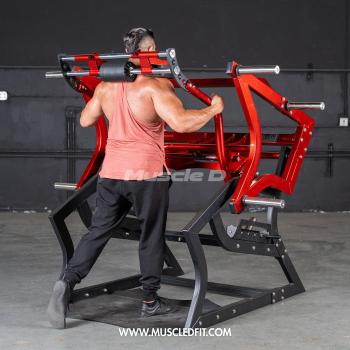 plate-loaded power hack squat machine Muscle D Fitness view 3
