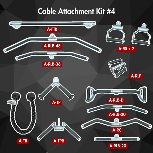 Muscle D Fitness Complete Cable Attachment Kit #4 - Muscle D Fitness - Triceps Rope - Lat Bar - Single Handles... — front view