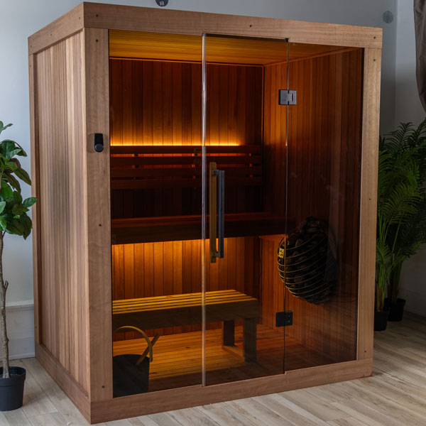 Element indoor sauna glass front, Loft shown