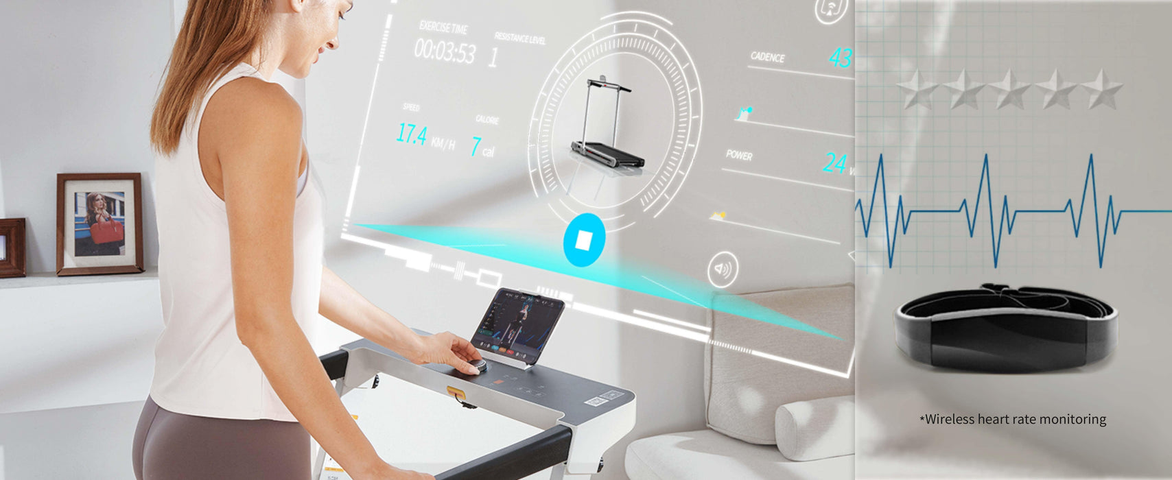 Muscle D Fitness Low Profile Treadmill - LED Display - Heart Rate Monitor - Flex Deck for Low Impact - Adjustable Speed - Phone / Tablet Holder