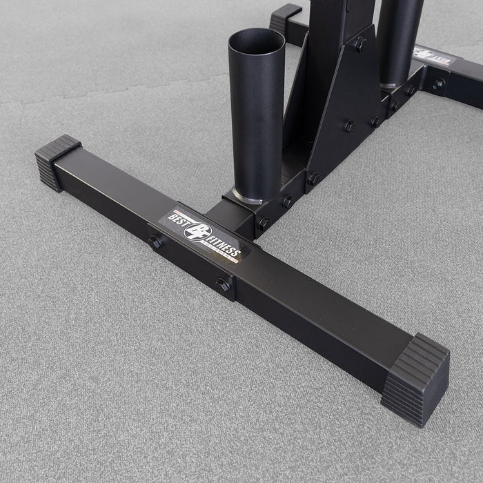 Body Solid Best Fitness Olympic Plate Tree & Bar Holder - BFWT10B — full setup angle