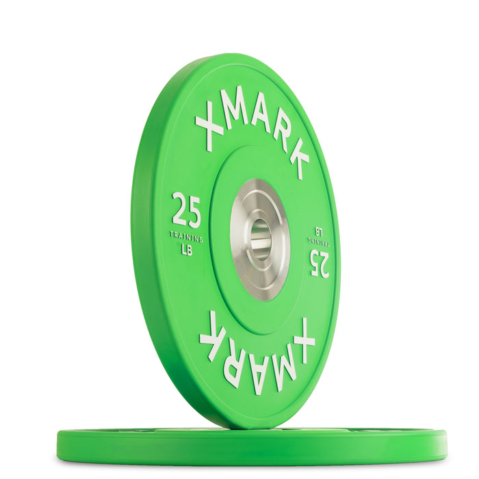XMARK Commercial Premium Virgin Rubber Color Bumper Plates (LB) — full setup angle
