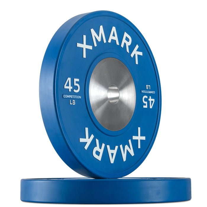 XMARK Premium Competition Bumper Plates (LB), Pairs and Sets — full setup angle