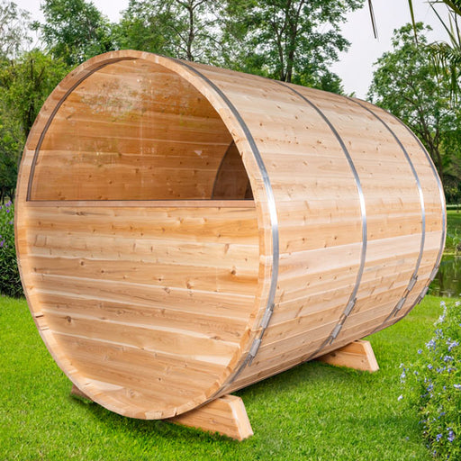 Serenity barrel sauna exterior side