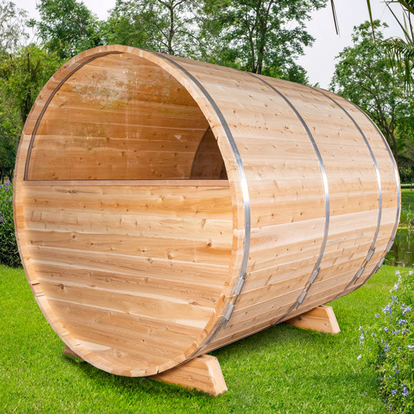 Serenity barrel sauna exterior side