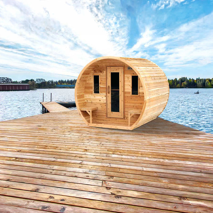 Elation barrel sauna on deck