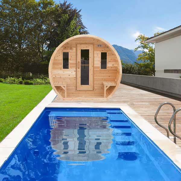 Elation barrel sauna by the pool