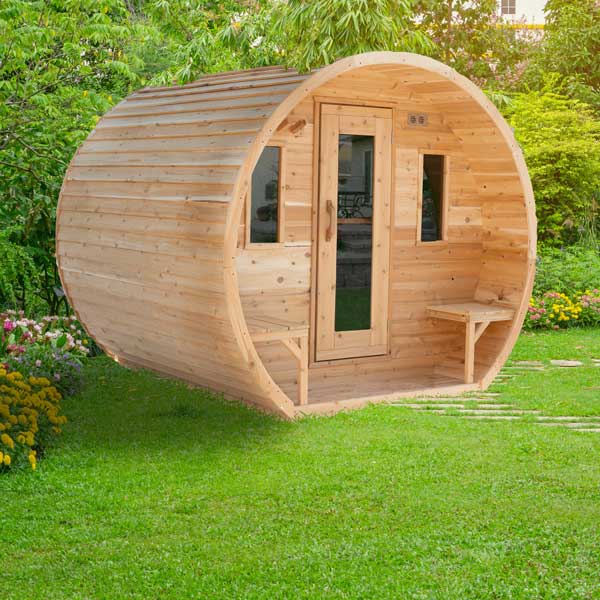 Elation barrel sauna side view