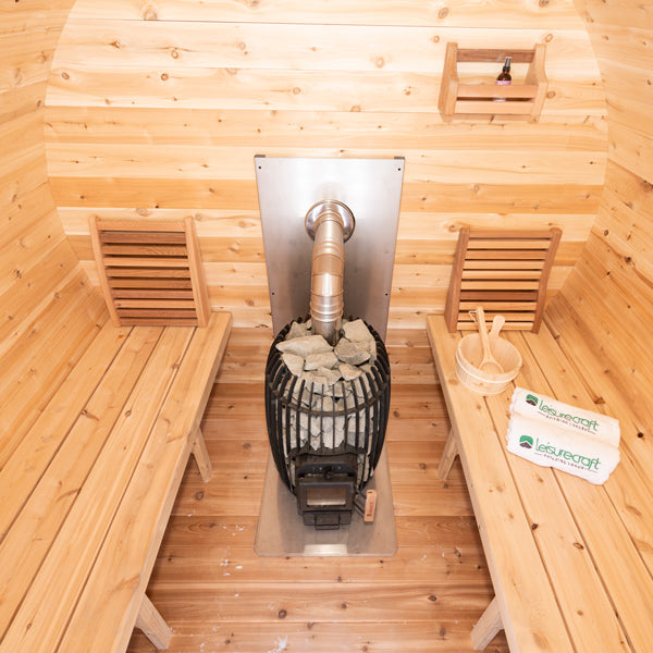 Elation interior benches, shown with optional wood heater