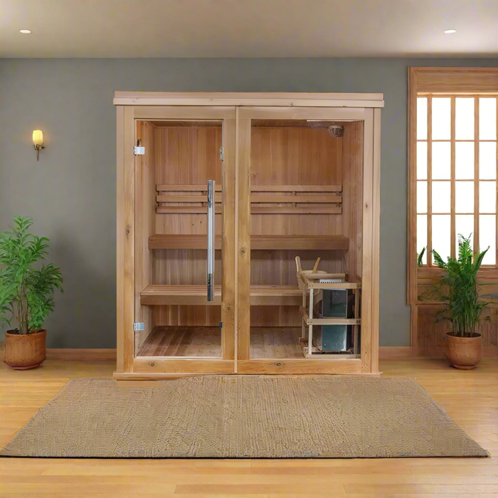 Sunray Charleston 4-Person Indoor Traditional Sauna Double Bench HL400TN — exterior view