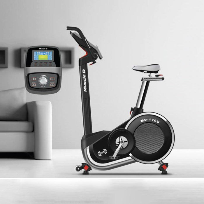 Muscle D Fitness Light Commercial Upright Bike - Muscle D Fitness - LED Display - Heart Rate Monitor - Adjusta... — front view