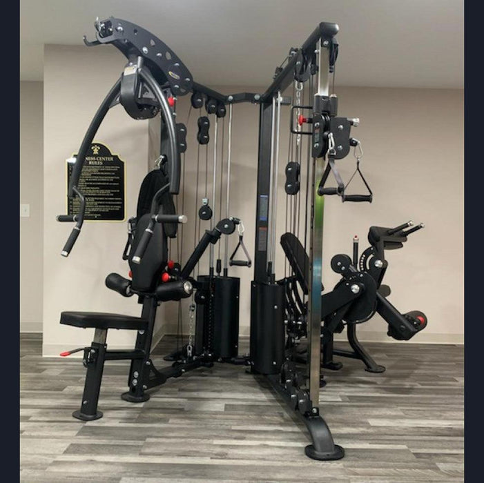 Muscle D Fitness Megatron Corner Gym - Leg Extension/Leg Curl - Cable Fly - Functional Column - Chest Press - Seated Row - Lat Pulldown