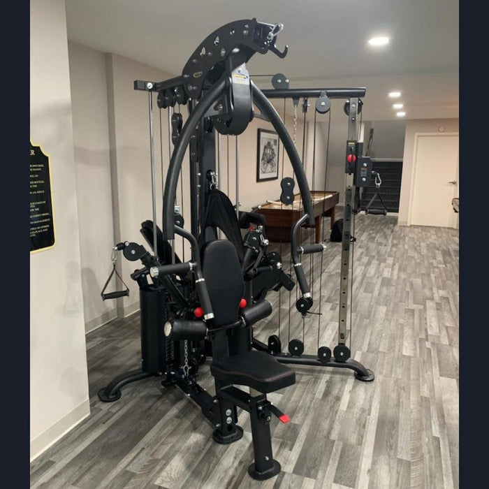 Muscle D Fitness Megatron Corner Gym - Leg Extension/Leg Curl - Cable Fly - Functional Column - Chest Press - Seated Row - Lat Pulldown