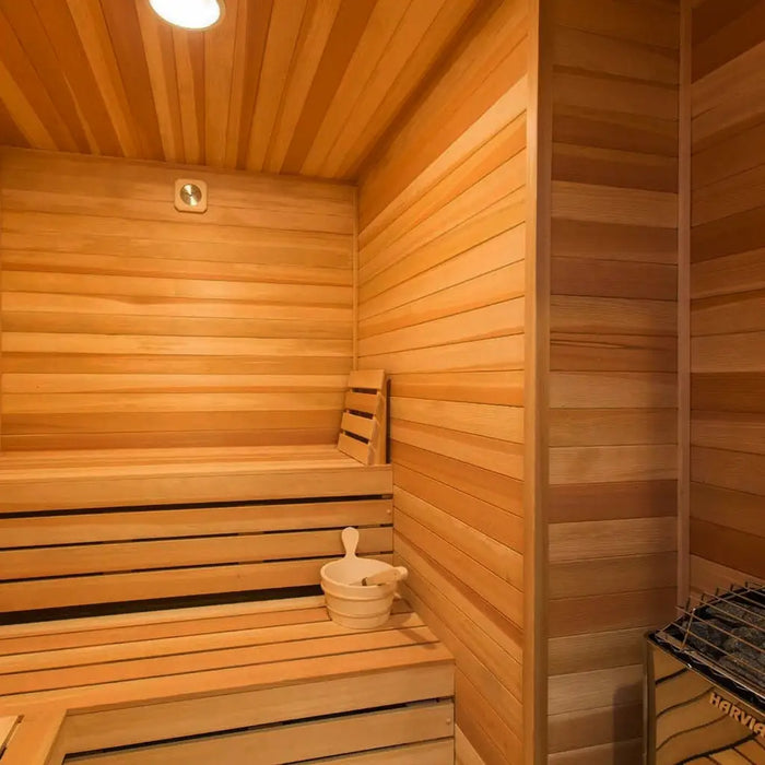 Finnish Sauna Builders Custom Indoor Sauna Room - 7' x 9' x 8' - Finnish Sauna Builders — full room view