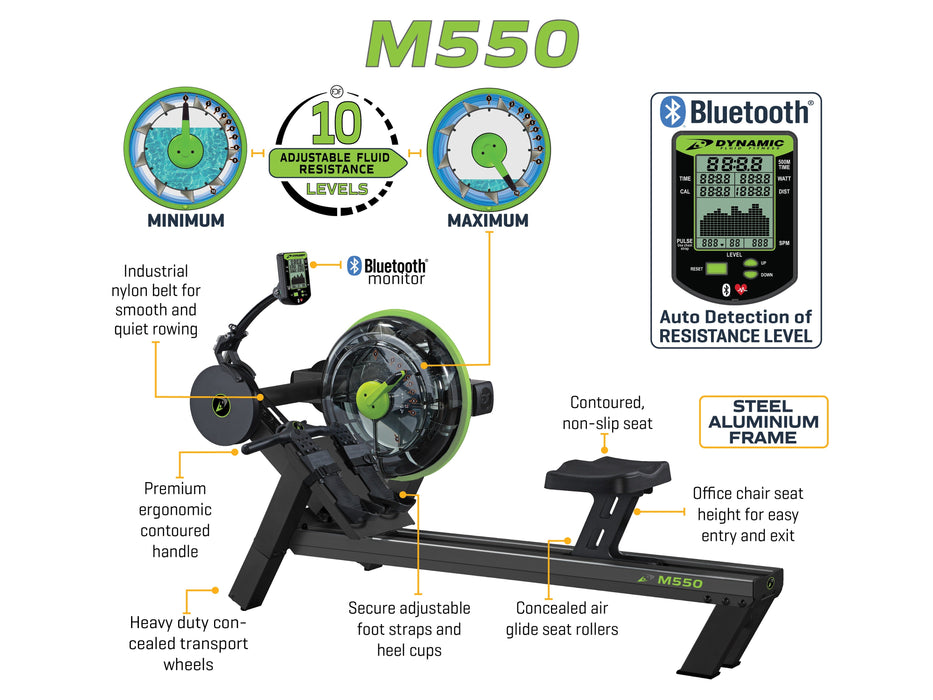 Dynamic Fluid FItness Dynamic Fluid M550 Rower — handles and grip
