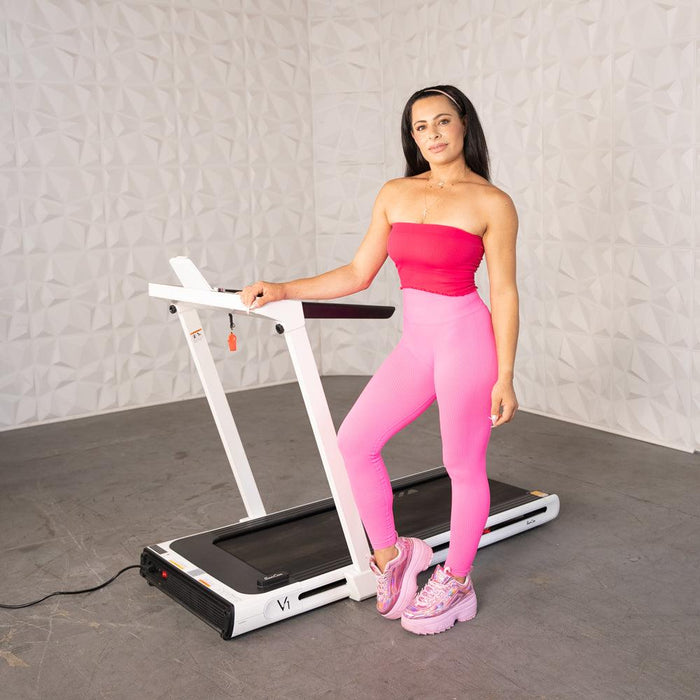 Muscle D Fitness Low Profile Treadmill - LED Display - Heart Rate Monitor - Flex Deck for Low Impact - Adjustable Speed - Phone / Tablet Holder