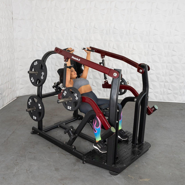 Muscle D Fitness Pro Strength Incline Chest / Shoulder Press - Adjustable - Plate Loaded - Pec Delt Training — side profile