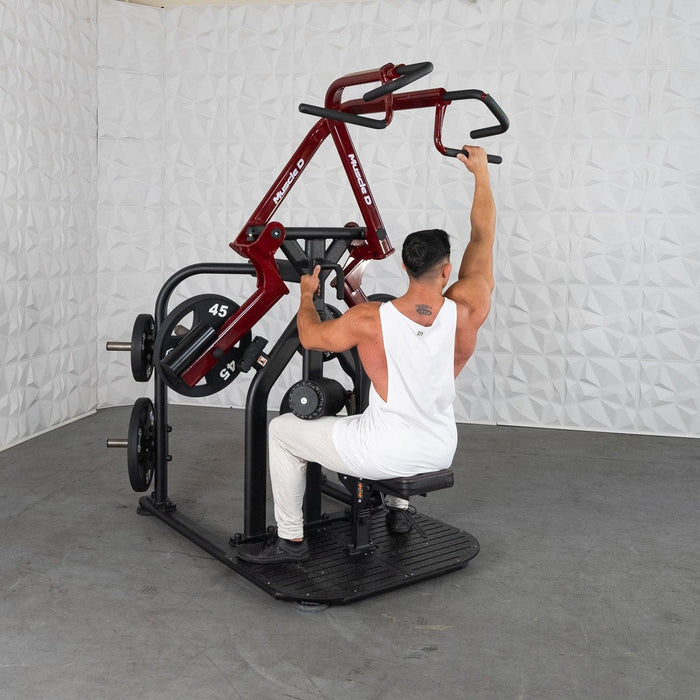Muscle D Fitness Muscle D Fitness Pro Strength Rotary Lat Pull-Down - Premium - Adjustable - Plate L... — in use demonstration