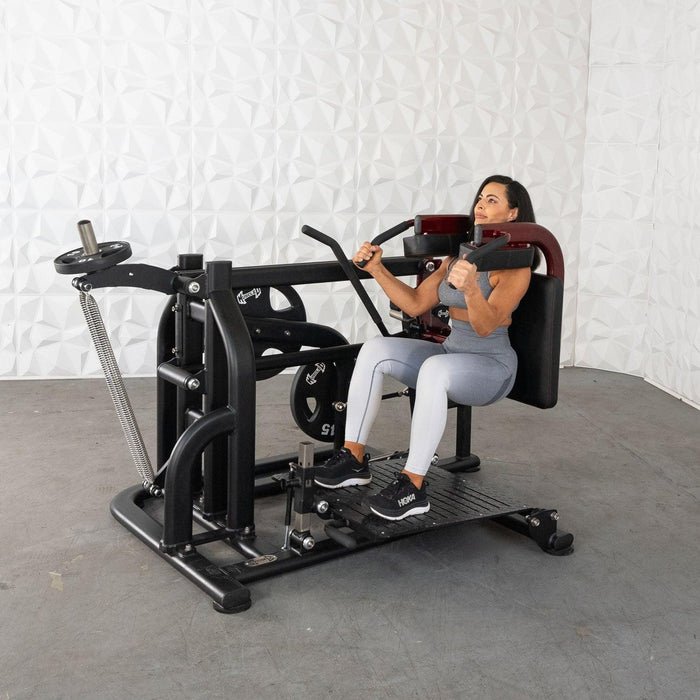 Muscle D Fitness Pro Strength Drop Squat - Adjustable Plate Loaded Squat Machine — full setup angle