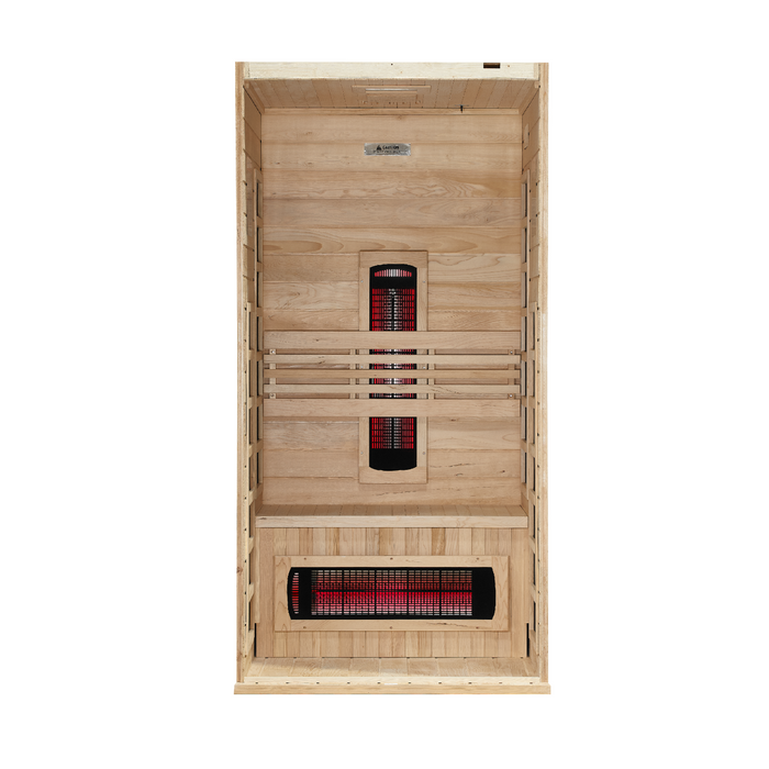Martin sauna interior with front wall removed