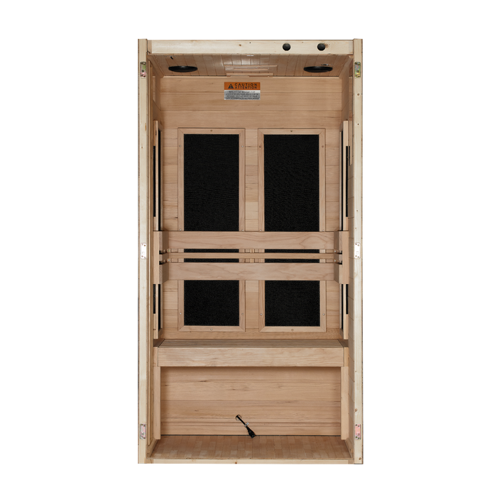 Veneto low EMF sauna interior with front wall removed