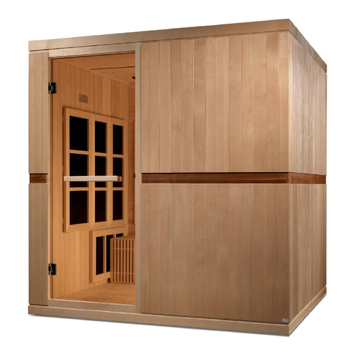 Golden Designs Catalonia 8-person near zero EMF sauna angled exterior view