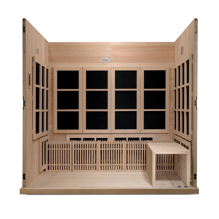 Golden Designs Catalonia 8-person near zero EMF sauna interior seating view