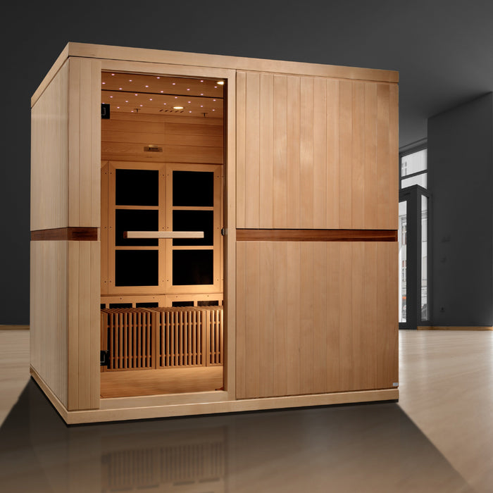Golden Designs Catalonia 8-person near zero EMF sauna yoga studio setup with benches removed