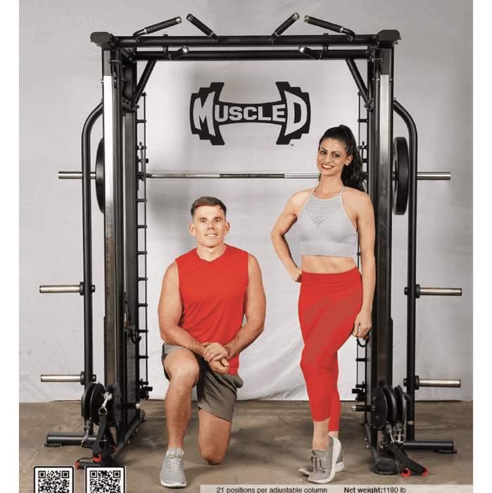 Muscle D Fitness Muscle D Fitness Megatron Dual Adjustable Pulley / Smith Combo - Selectorized Weight Ad... — full setup angle