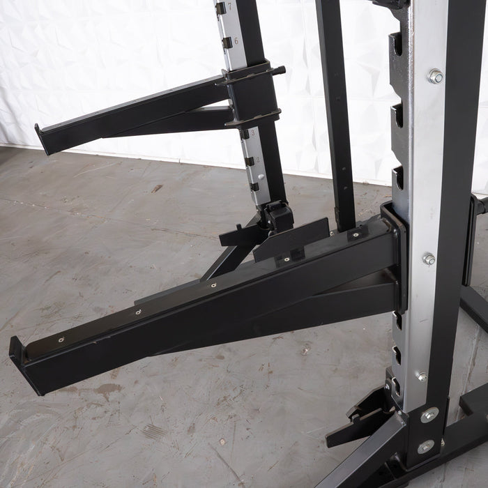 Muscle D Fitness Deluxe Half Rack - Muscle D Fitness - Heavy Duty - Adjustable Safety Bars - Pull Up - V... — full setup angle