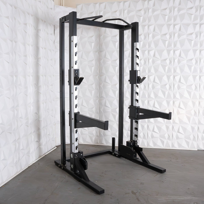 Muscle D Fitness Deluxe Half Rack - Muscle D Fitness - Heavy Duty - Adjustable Safety Bars - Pull Up - Vertica... — front view