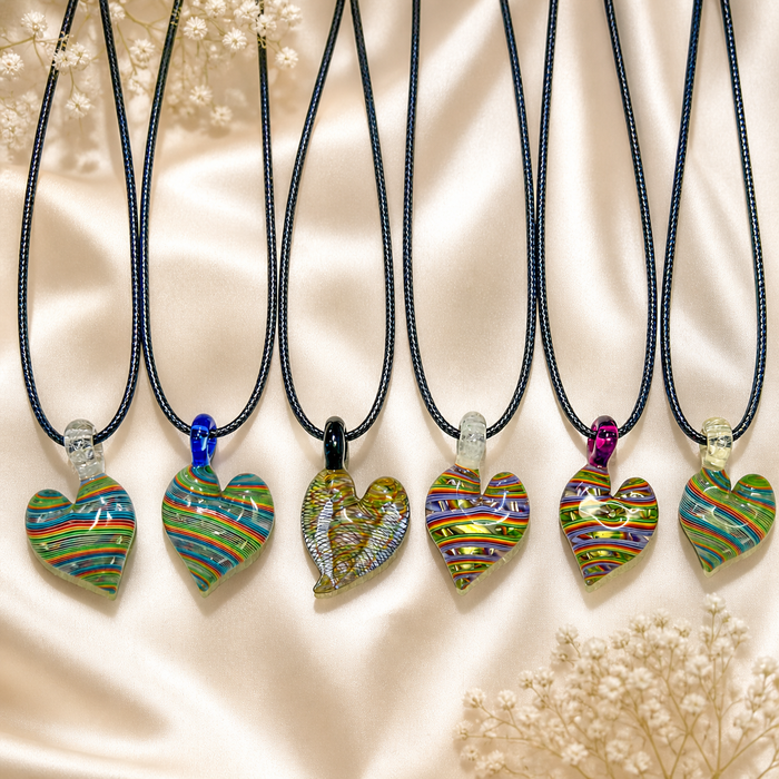 Therasage TheraHeart hand-blown glass heart pendant, Earth Tones