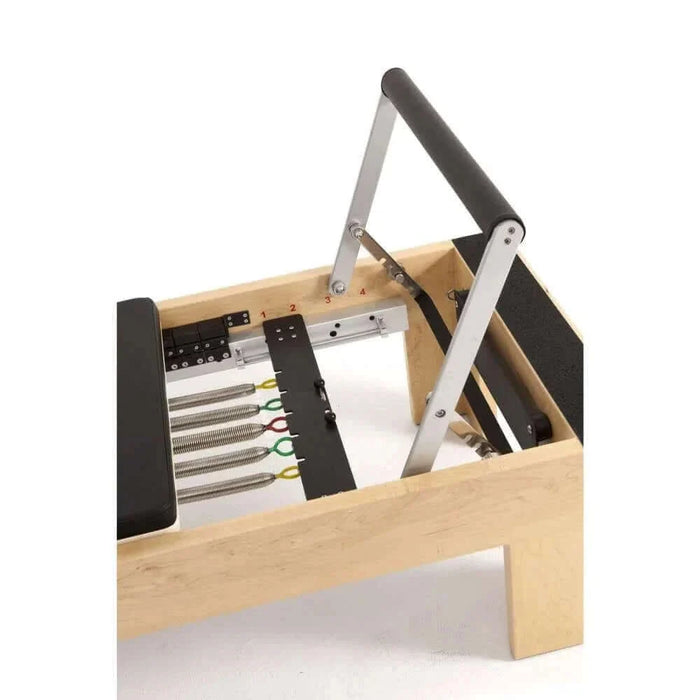 Elina Pilates Wood Reformer with Tower — foot bar and straps