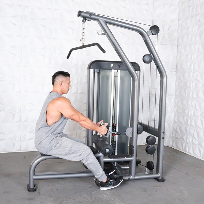 Muscle D Fitness Elite Plus Lat / Low Row - Commercial Seat - Pin Selectorized - Back Workout — in use demonstration