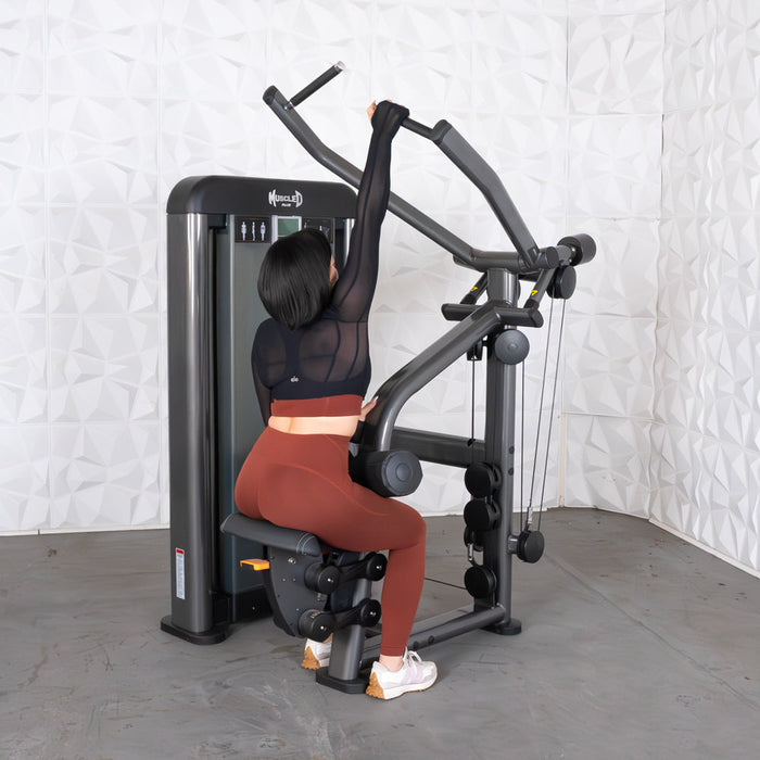 Muscle D Fitness Elite Plus Lat Pulldown - Commercial - Adjustable Seat - Pin Selectorized - Back Workout